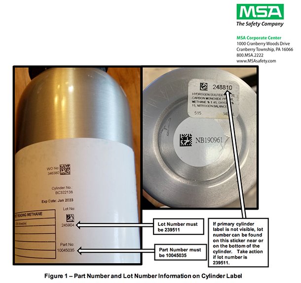 MSA | User Safety Notice<br>Four Gas Calibration Cylinders (58L)<br>April 30, 2021